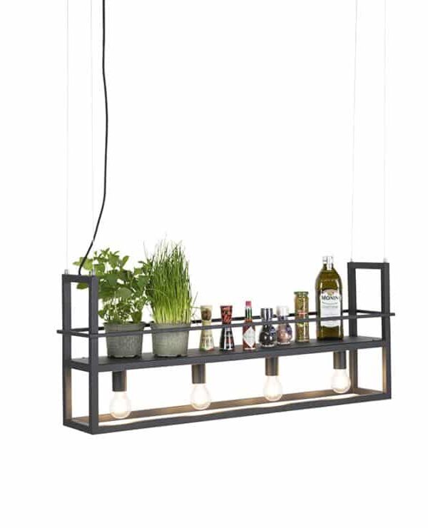 Industrial hanging lamp black with rack 4-light
