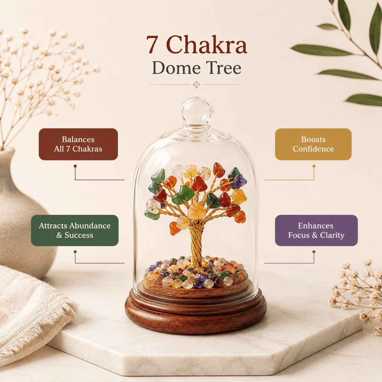 Natural 7 Chakra Dome Tree for energy balancing, chakra alignment and spiritual healing vibrations