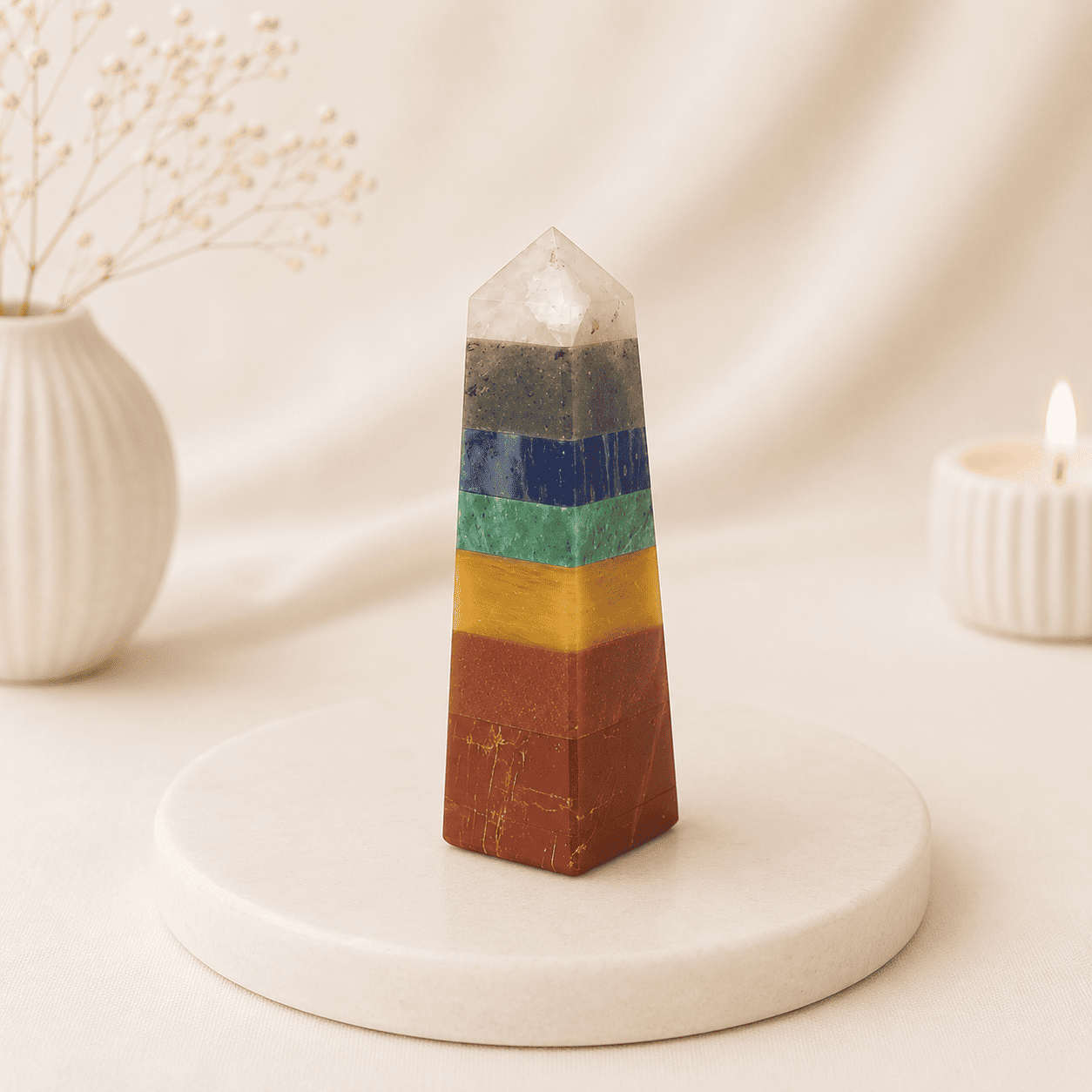 7 Chakra Pencil Tower Point healing crystal for chakra balancing, energy healing, meditation, spiritual growth, and positive vibrations