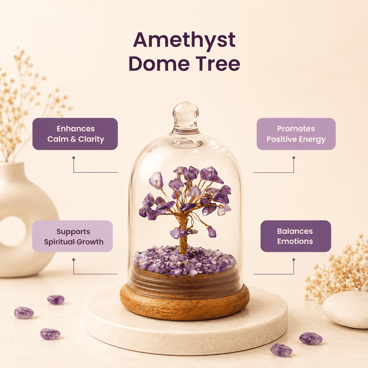 Natural Amethyst Dome Tree for calming energy, stress relief, peace and spiritual healing vibrations