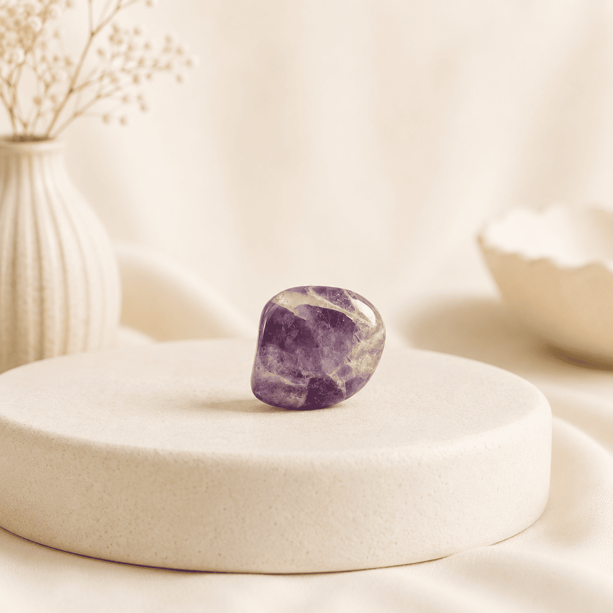 Natural Amethyst Tumble Stone crystal for stress relief, peace, spiritual healing, meditation, chakra balancing, and positive energy protection