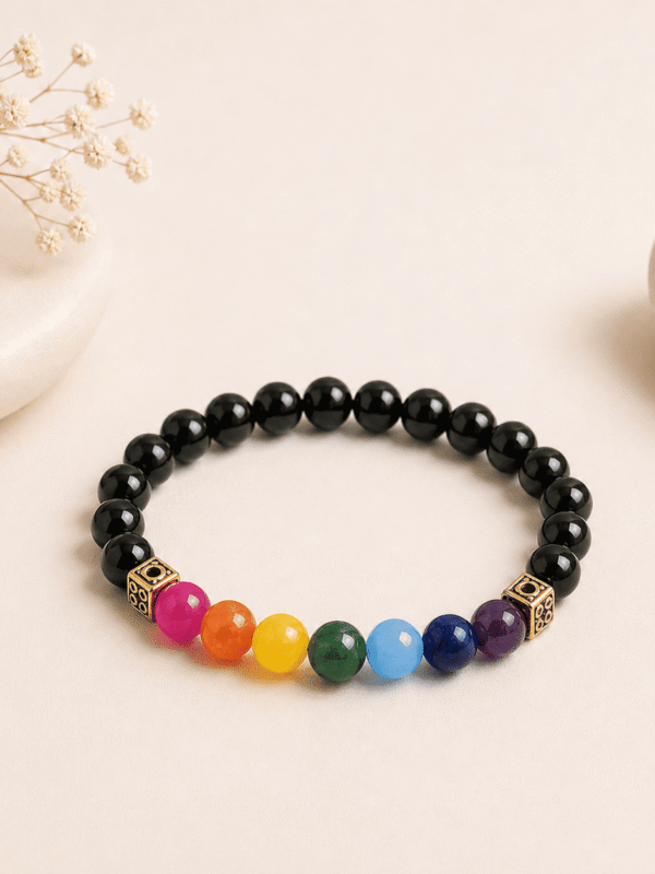 Black Banded Agate Onyx 7 Chakra Bracelet