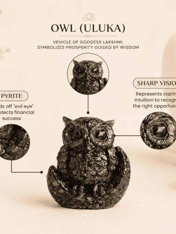 Pyrite Owl crystal for wealth attraction, wisdom, protection, Feng Shui energy, financial success, and positive vibrations