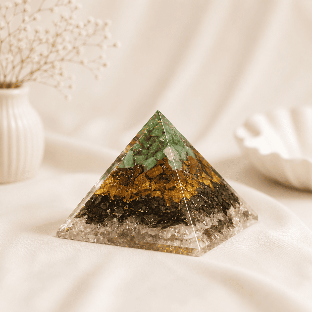 Dhan Yog crystal pyramid for wealth attraction, prosperity, financial growth, success, energy balance, and positive vibrations