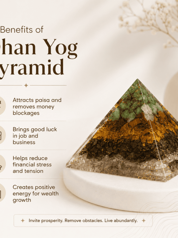 Dhan Yog crystal pyramid for wealth attraction, prosperity, financial growth, success, energy balance, and positive vibrations