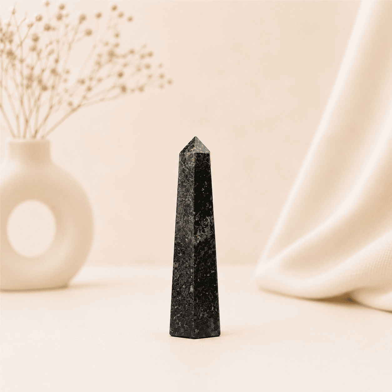 Hematite Pencil Tower Point healing crystal for grounding, protection, focus, emotional stability, chakra balancing, and positive energy