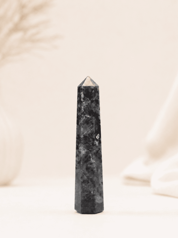 Hematite Pencil Tower Point healing crystal for grounding, protection, focus, chakra balancing, strength, and positive energy