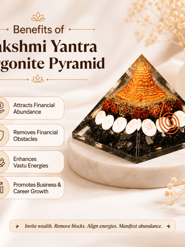 Lakshmi Yantra Pyramid crystal for wealth attraction, prosperity, abundance, success, divine blessings, and positive energy healing