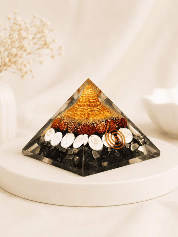 Lakshmi Yantra Pyramid crystal for wealth attraction, prosperity, abundance, success, divine blessings, and positive energy healing
