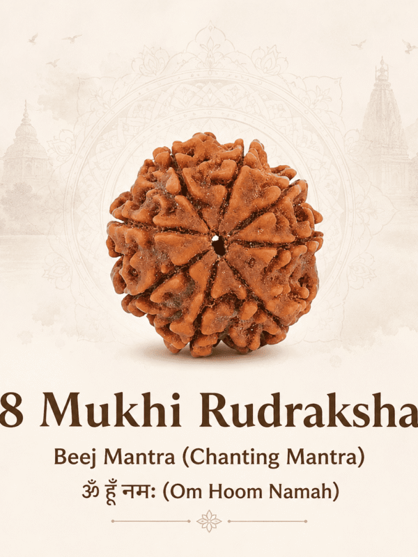 Original Nepal Origin 8 Mukhi Rudraksha bead for obstacle removal, success, wisdom, protection, spiritual growth, confidence, and positive energy healing