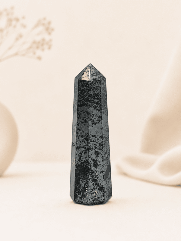Nuummite Pencil Tower Point healing crystal for protection, grounding, transformation, spiritual awakening, chakra balancing, and positive energy