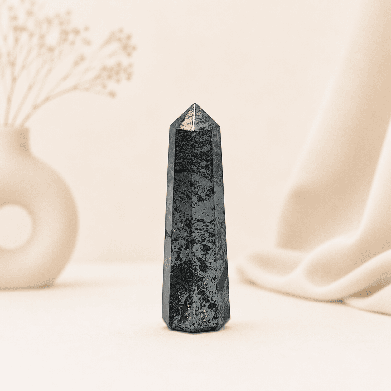 Nuummite Pencil Tower Point healing crystal for protection, grounding, transformation, spiritual awakening, chakra balancing, and positive energy