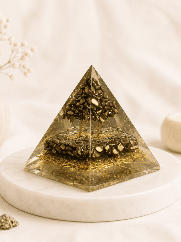 Pyrite Money Magnet Pyramid crystal for wealth attraction, prosperity, financial success, abundance, protection, and positive energy healing