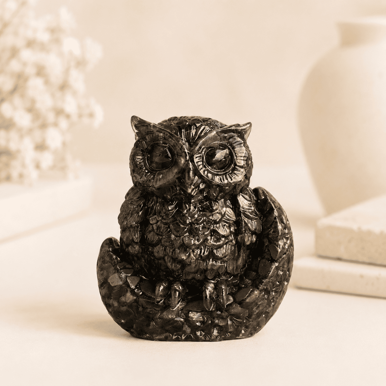 Pyrite Owl crystal for wealth attraction, wisdom, protection, Feng Shui energy, financial success, and positive vibrations