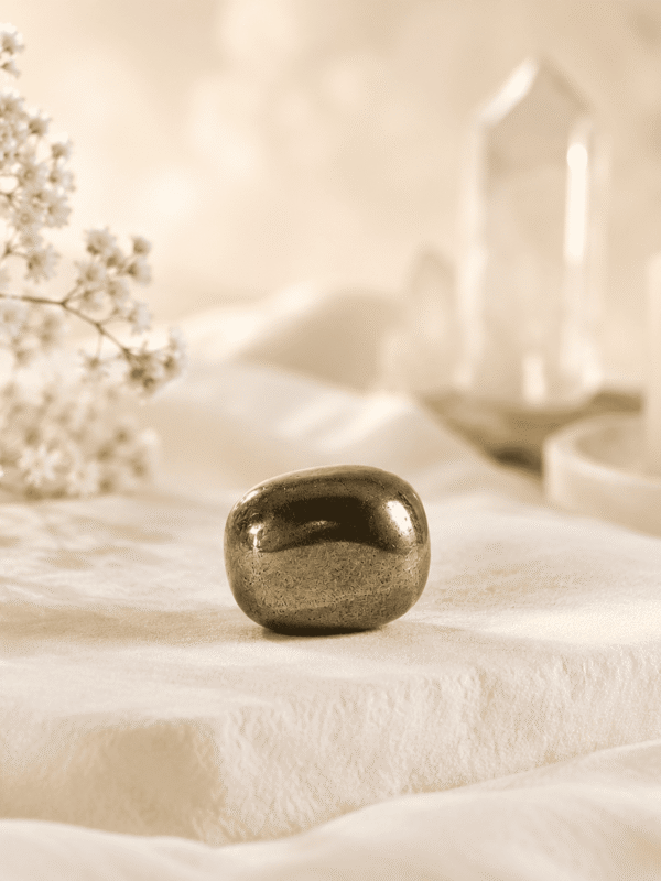 Natural Pyrite Tumble Stone crystal for wealth attraction, confidence, protection, grounding, manifestation, and positive energy healing