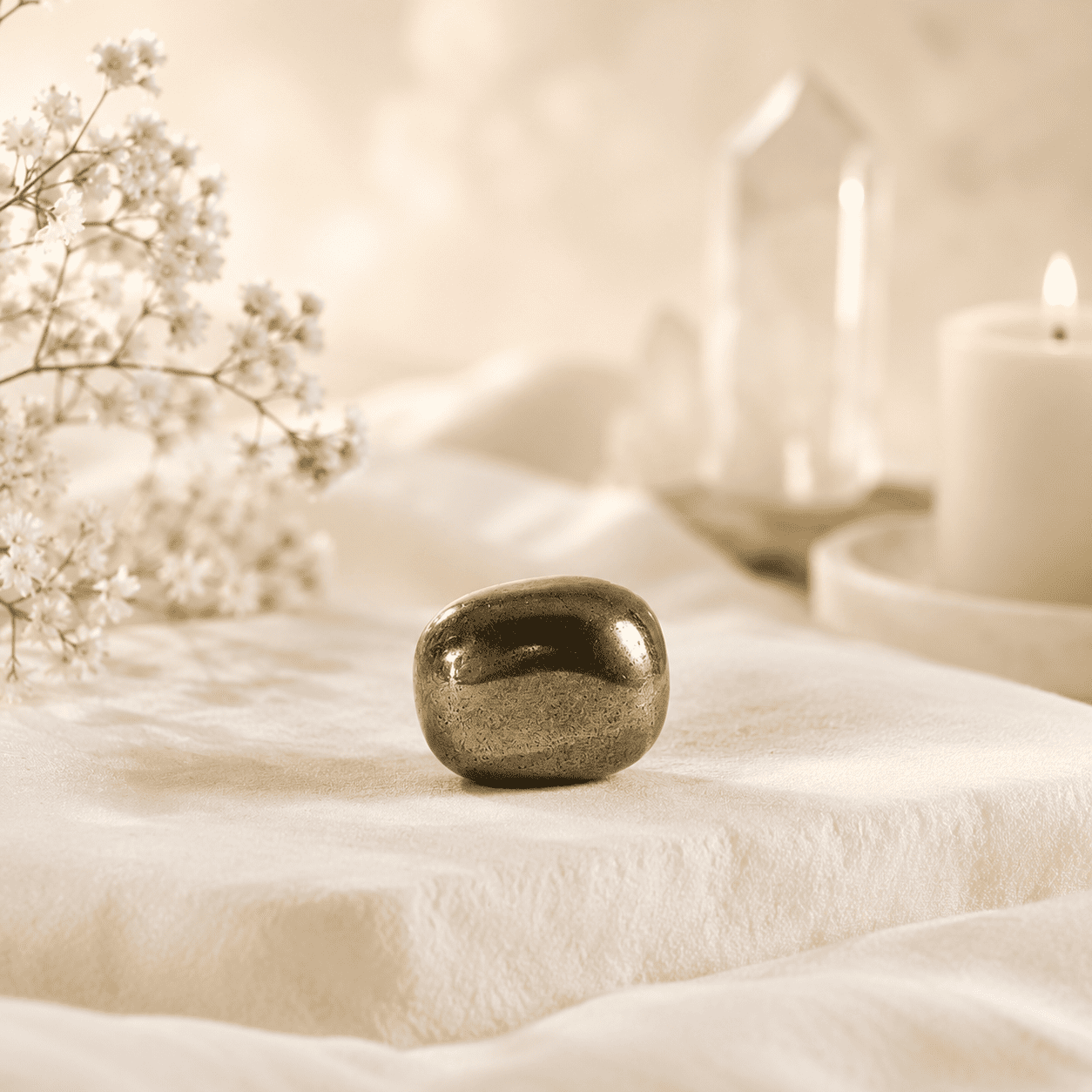 Natural Pyrite Tumble Stone crystal for wealth attraction, confidence, protection, grounding, manifestation, and positive energy healing