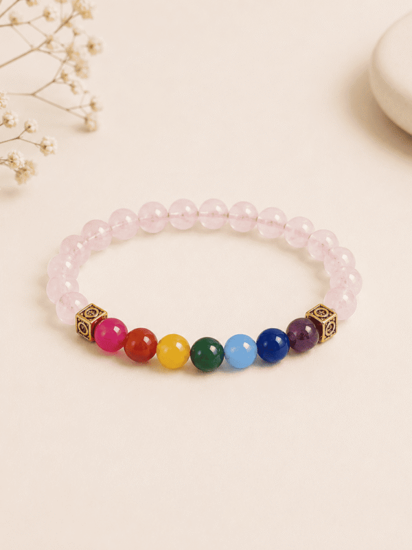 Rose Quartz 7 Chakra Bracelet