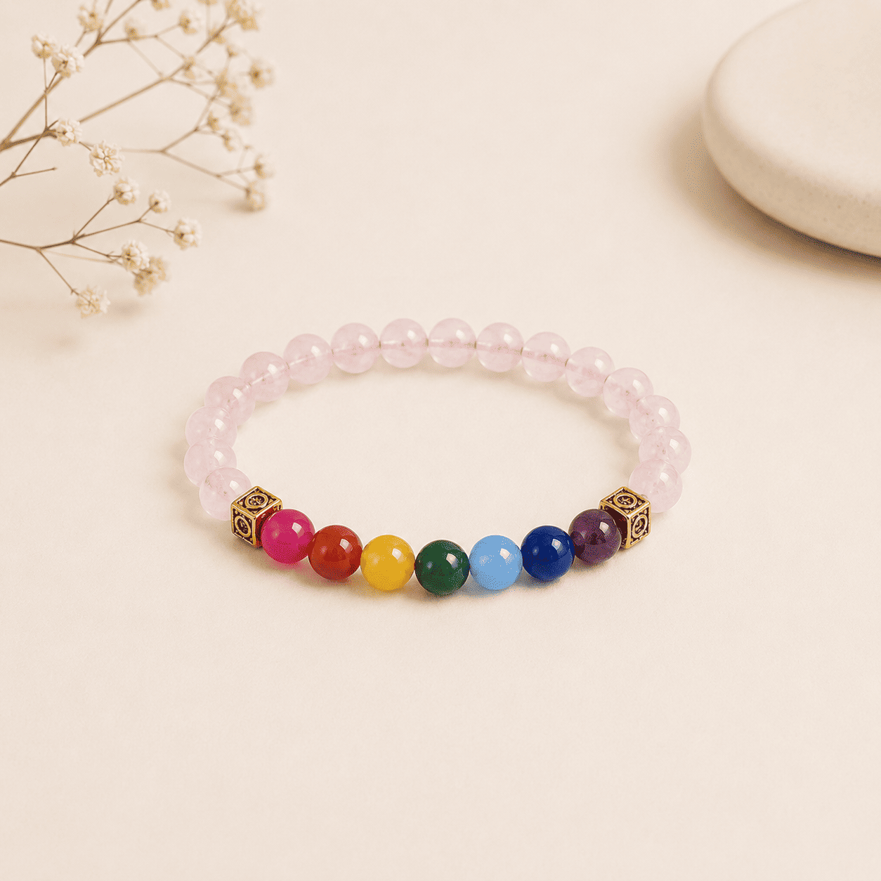 Rose Quartz 7 Chakra Bracelet