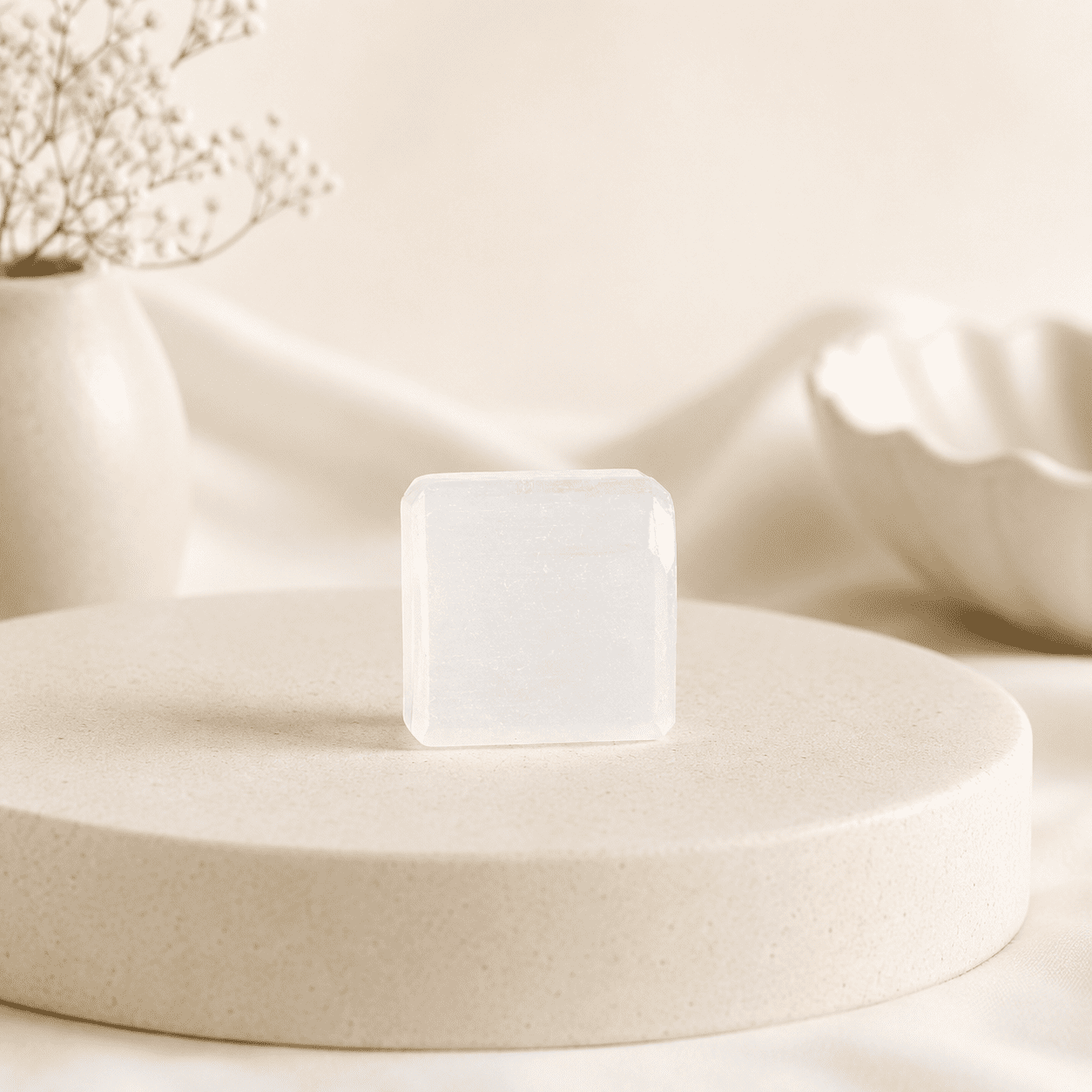 Natural Selenite Tumble Stone crystal for energy cleansing, spiritual healing, peace, chakra balancing, meditation, and positive energy protection