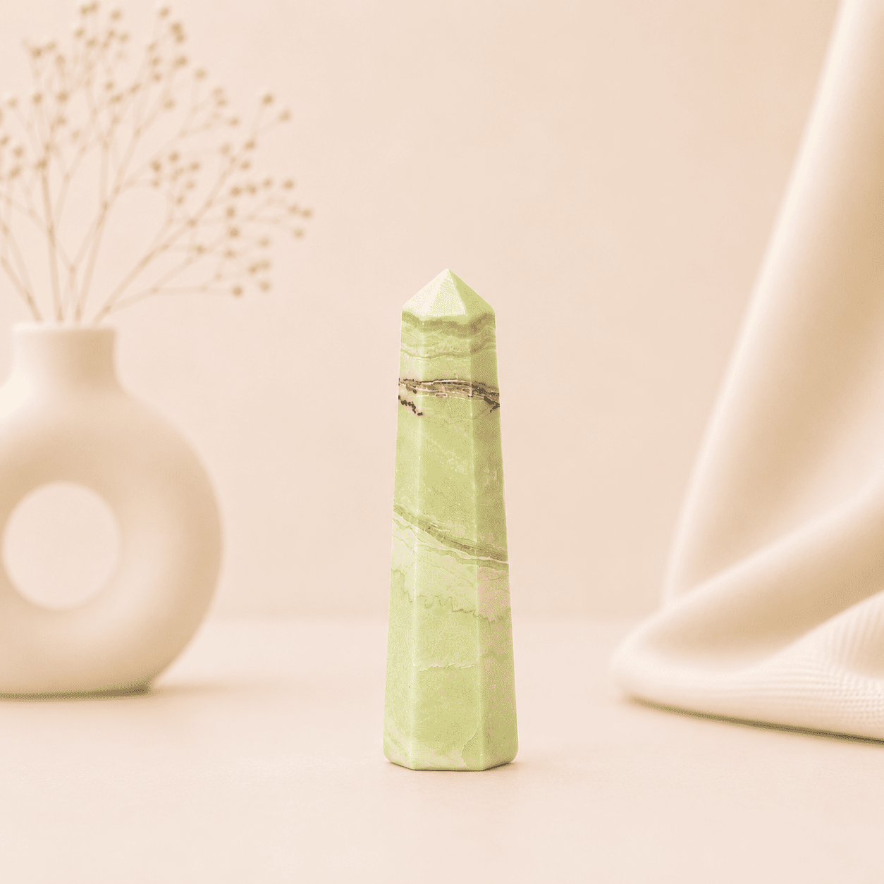 Serpentine Pencil Tower Point healing crystal for detox energy, protection, spiritual awakening, chakra balancing, emotional healing, and positive vibrations