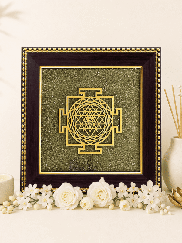 Shree Yantra on Raw Pyrite Frame