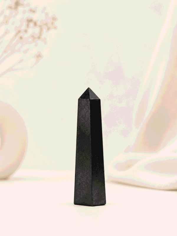 Shungite Pencil Tower Point healing crystal for protection, grounding, energy cleansing, chakra balancing, spiritual healing, and positive vibrations