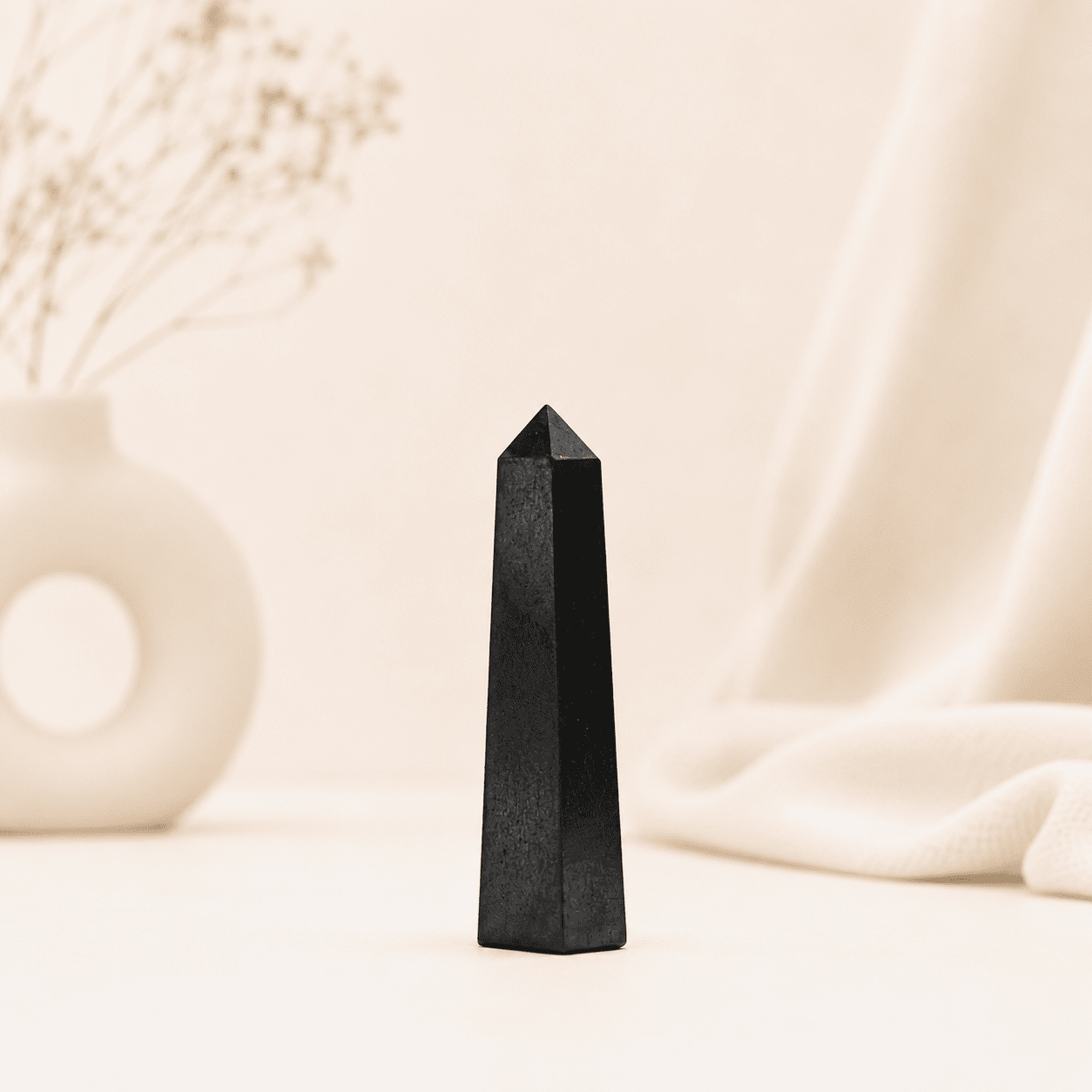 Shungite Pencil Tower Point healing crystal for protection, grounding, energy cleansing, chakra balancing, spiritual healing, and positive vibrations