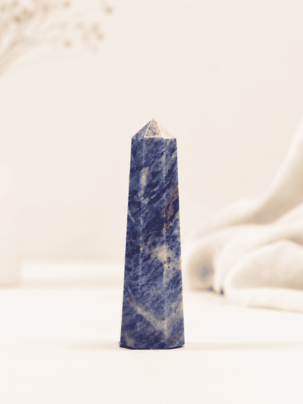 Sodalite Pencil Tower Point healing crystal for clarity, communication, intuition, chakra balancing, meditation, and positive energy