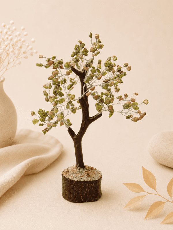 Natural Unakite Gemstone Tree for emotional healing, heart chakra balance and gentle grounding energy