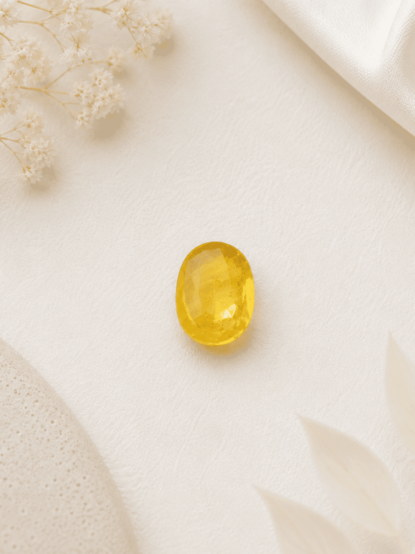 Natural Yellow Sapphire Gemstone (Pukhraj) certified yellow sapphire stone for Jupiter (Guru) strengthening, wealth, wisdom and prosperity